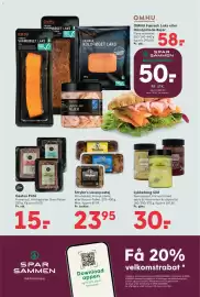 SPAR tilbudsavis uge 37 Side 14: OMHU Færøsk Laks eller Håndpillede Rejer €58,00, Stryhn’s Leverpostej €23,95