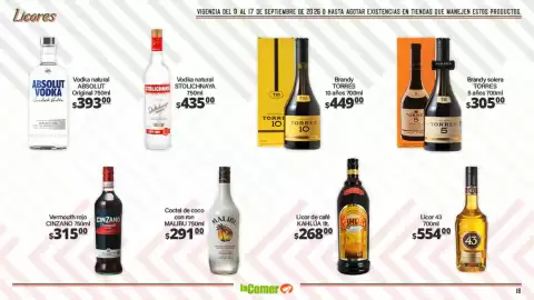 Folleto La Comer Página 18: Malibu - coctel de coco con ron €291,00, Kahlúa - licor de café €268,00