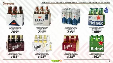 Folleto La Comer Página 21: Bohemia cerveza clara pilsner €123,00, Bohemia cerveza oscura Vienna €138,00
