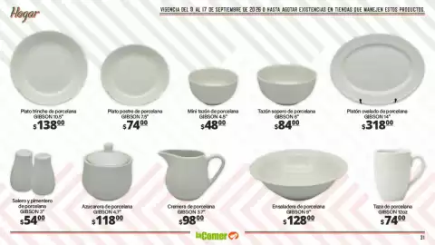 Folleto La Comer Página 31: Gibson plato trinche de porcelana €138,00, Gibson ensaladera de porcelana €128,00