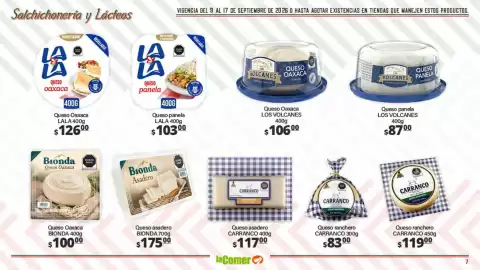 Folleto La Comer Página 7: Queso oaxaca €100,00, Lala - queso oaxaca €126,00