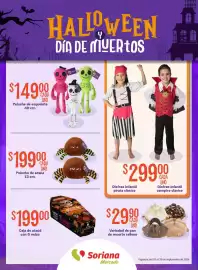 Folleto Soriana Mercado Página 1: Peluche de araña €199,00, Pan de muerto relleno €2.990,00