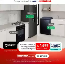 Catálogo Hiraoka Página 2: Miray cocina a gas glp + refrigeradora + lavadora digital €1.699,00