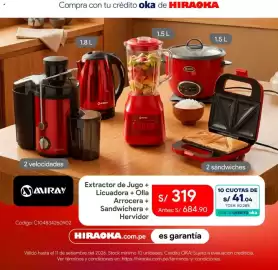Catálogo Hiraoka Página 4: Miray extractor de jugo + licuadora + olla arroceras + sandwichera + hervidor €319,00