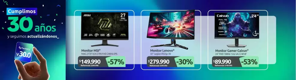 Catálogo PC Factory Página 4: Lenovo - monitor €279.990,00, Monitor gamer caixun €89.990,00