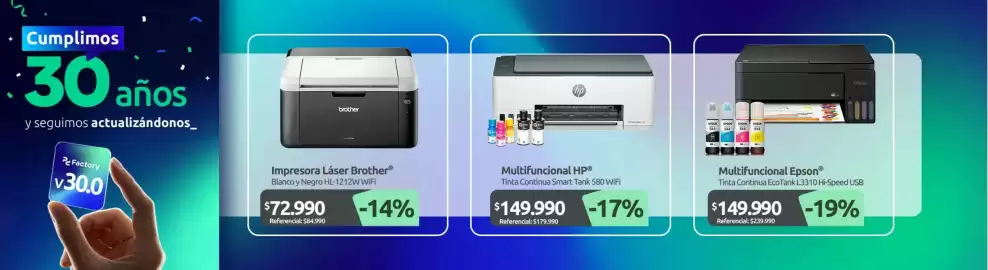 Catálogo PC Factory Página 7: Epson - multifuncional €149.990,00, Hp - multifuncional €149.990,00