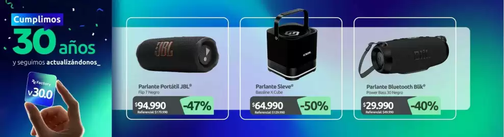 Catálogo PC Factory Página 9: Power - parlante bluetooth €29.990,00, Parlante sleve €64.990,00