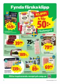 Stora Coop reklamblad vecka 38 Sida 4: Färsk entrecôte/biff €189,00, Färdiglagad kyckling €149,00