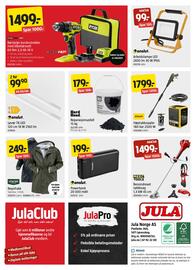Jula kundeavis Side 8: Kayoba Outdoor Regnfrakk €249,00, Ryobi børsteløs borskrutrekker €1.499,00