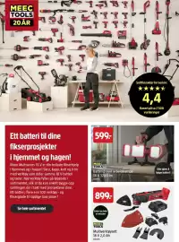 Jula kundeavis Side 17: MeeC Tools Multiverktøysett 18 V 2,0 Ah €899,00, MeeC Tools batteridrevet arbeidslampe €599,00