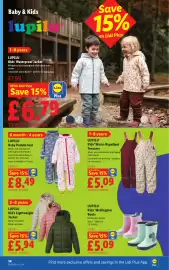 Lidl leaflet week 38 Page 16: Lupilu Kid's Lightweight Jacket €5,94, Baby Puddle Suit €8,49