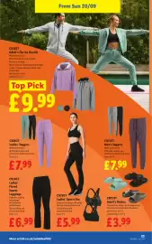 Lidl leaflet week 38 Page 25: Crivit ladies' flared sports leggings €6,99, Crivit adult's sliders €3,99