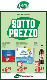 Volantino Pam Pagina 1: Valigetta latte UHT Bontà e Linea Parmalat €3,49, Caffè macinato crema e gusto Lavazza classico €6,99
