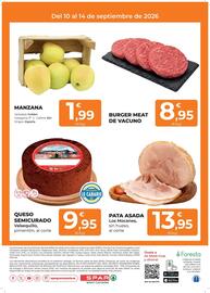 Folleto SPAR Gran Canaria Página 2: Valsequillo - queso semicurado €9,95, Burger meat de vacuno €8,95
