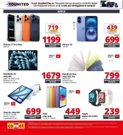 Volantino Comet Pagina 8: IPad Air chip M4 €699,00, Apple Watch SE 3 GPS €239,00