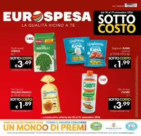Volantino Eurospesa Pagina 1: Piselli novelli Findus €3,49, Pan Goccioli Mulino Bianco €1,89