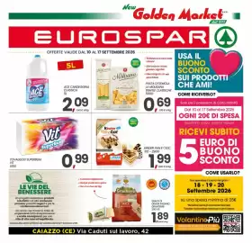 Volantino Eurospar settimana 37 Pagina 1: Kinder Pan e Cioc €1,99, Tovaglioli superbum vit €0,99