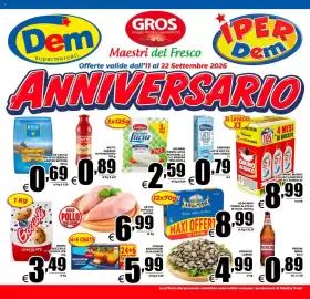 Volantino DEM Pagina 1: De Cecco pasta di semola limited edition €0,69, Omino Bianco liquido lavatrice €8,99