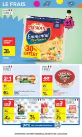 Catalogue Carrefour page 45: LEPETIT Camembert €1,04, PRÉSIDENT Emmental Râpé Fondant €3,69