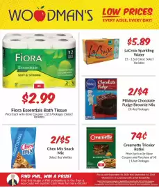Woodman's weekly ad week 37 Page 1: Fiola Essentials Bath Tissue €2,99, Chex Mix Snack Mix €5,00