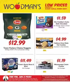 Woodman's weekly ad week 37 Page 1: Mrs Freshley's Swiss Rolls Chocolate €1,59, Pirate's Booty Boos & Bites €11,49