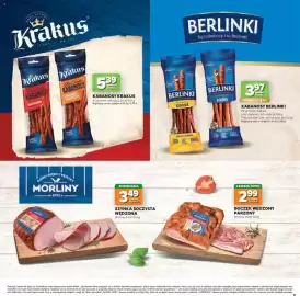 Stokrotka gazetka Strona 15: Boczek wędzony parzony Morliny €2,99, Kabanosy ekstra cienkie wieprzowe Krakus €5,39