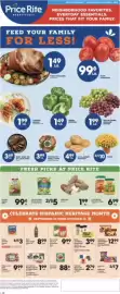 Price Rite circular Page 1: Rice Long Grain or Particled Rice €9,99, 10-lb russet potatoes €4,99