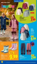 Lidl weekly ad week 38 Page 30: Lupilu soft-shell pants €7,99, Lupilu children's rain jacket €9,99