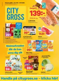 City Gross reklamblad vecka 39 Sida 1: Glass flerpack, Magnum pint €89,00, Loka kolsyrat vatten €59,00