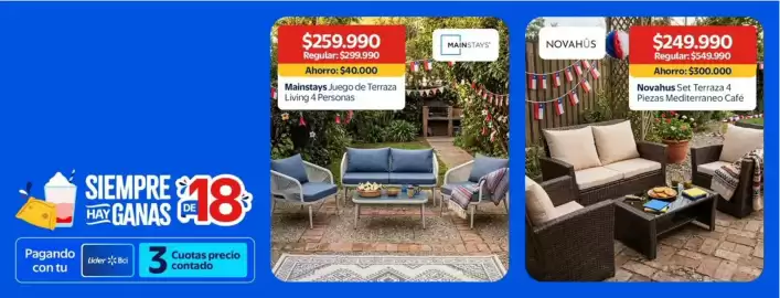 Catálogo Lider Página 6: Siempre hay ganas €18,00, Mainstays - juego de terraza living 4 personas €259.990,00