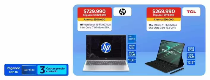 Catálogo Lider Página 7: Tcl - tablet €269.990,00, Hp - notebook 15-fd0274la intel core i7 windows 11 h €729.990,00