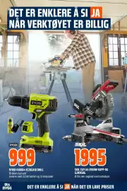 Obs Bygg kundeavis Side 11: RYOBI R18DD4-1C20GA18 DRILL €999,00, SKIL 1321 AA 2000W KAPP-OG GJÆRSAG €1.995,00