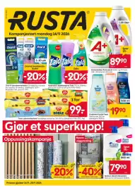Rusta kundeavis uke 38 Side 1: Freia sjokoladeplate €99,00, Oppvask & kjøkkenspray Zalo €49,90