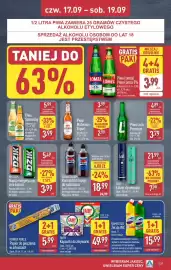 ALDI gazetka tydzień 38 Strona 37: Sodastream Koncentrat napoju do saturatora €18,99, Piwo Łomża €3,99