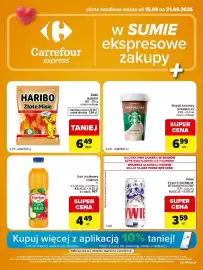 Carrefour Express gazetka tydzień 38 Strona 1: Żelki HARIBO Złote Misie €6,49, Napój kawowy STARBUCKS €6,99