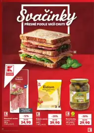 Kaufland leták týden 38 Strana 20: K Classic Eidam uzený bloček €39,90, K-Classic kyselé okurky €29,90