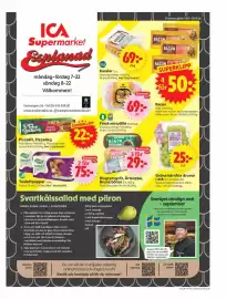 ICA Supermarket reklamblad vecka 38 Sida 1: Kassler €69,00, Risgrynsgröt, Ärtsoppa, Bruna bönor, Medlemspris