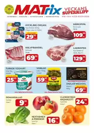 Matrix Butikerna reklamblad vecka 38 Sida 1: Clementiner Nadarcott €24,95, Kalvframdel €69,95