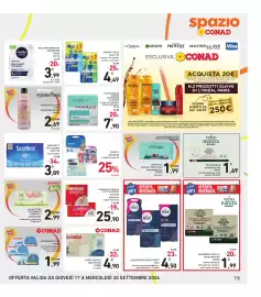 Volantino Spazio Conad Pagina 15: FAZZOLETTI TUTTI GIORNI SCOTTEX €3,89, BALSAMO SENSITIVE DOPOBARBA NIVEA €3,99