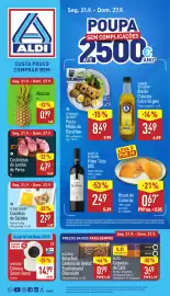 Folheto ALDI semana 39 Página 1: Rissol de Camarão €0,67, Tesouros do mar posta média de bacalhau €8,49