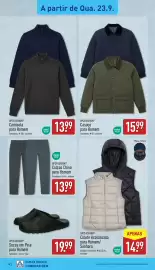Folheto ALDI semana 39 Página 14: Colete acolchoado para homem/senhora €14,99, Up2fashion calças chino para homem €13,99