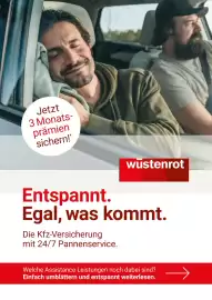 Wüstenrot Flugblatt Seite 1: Jetzt 3 Monats- prämien sichern! * wustenrot Entspannt. Egal, was kommt. Die Kfz-Versicherung
