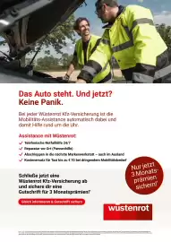 Wüstenrot Flugblatt Seite 2: Das Auto steht. Und jetzt? Keine Panik. Bei jeder Wüstenrot Kfz-Versicherung ist die