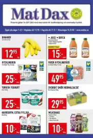 Matdax reklamblad vecka 38 Sida 1: Kronfågel kycklingben €25,00, Bananner €12,95