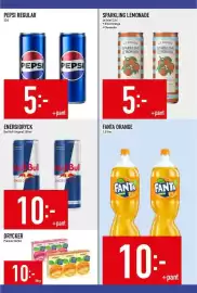 Matdax reklamblad vecka 38 Sida 19: Pepsi regular €5,00, Red Bull Original €10,00