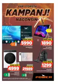Power reklamblad vecka 38 Sida 1: Samsung 58" 4K Smart TV €5.990,00, LG Tvättmaskin €4.999,00