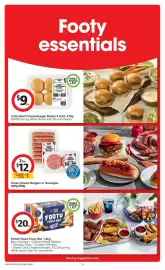 Coles catalogue week 38 Page 16: Primo Cocktail Frankfurts €8,00, McCain Family Pizza-500g €6,00