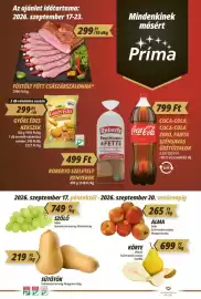 Príma akciós újság hét 38 Oldal 1: Coca-Cola szénsavas üdítőitalok €799,00, Gyori edes kekszek €299,00