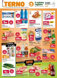 Terno leták týden 38 Strana 1: Vodňanské grilované kuře kořeněné €149,90, Linteo satin family pack €129,90