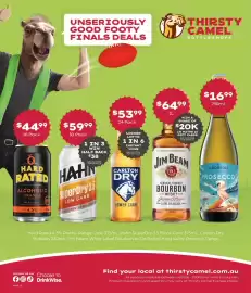 Thirsty Camel catalogue Page 1: Jim Beam Kentucky Straight Bourbon €64,99, DeBortoli Prosecco €16,99